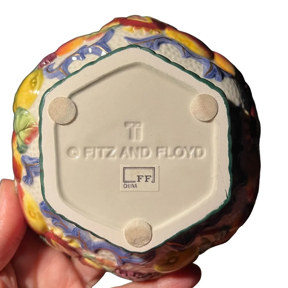 Fitz & Floyd Small Fruit Decor Serving or Candy Dish Bowl - 6 Sided